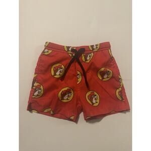 Buc-ee’s Toddler Swim Trunks 3T Beaver Print Red Drawstring Shorts